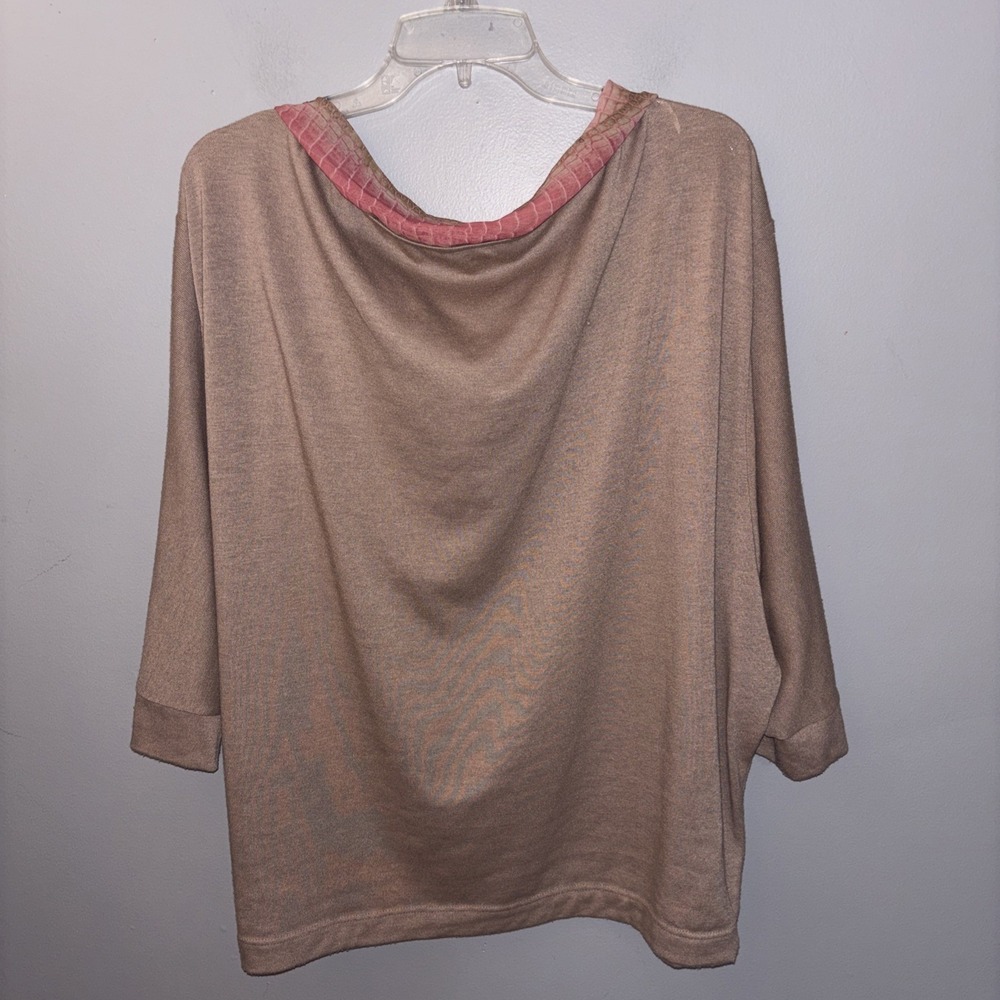 Sweet Pea Women's Brown Top Collar Scarf Accent Size 2XL Boho Lagenlook Boxy - Picture 2 of 6